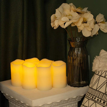 H-BLOSSOM Flameless Candles Battery Operated Real Wax Pillar LED Candles with 10 Key Remote Control Cycling 24 Hours Timer Set of 6 (3" x 6" Remote)
