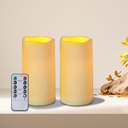 Flameless Candles 4" 5" 6" Set of 3 Ivory Outdoor Indoor Pillars 3" Diameter Battery Operated Flickering Candles Include 10-Key Remote Timer Function 400+ Hours Requires 2 AA Batteries（3 Pack)