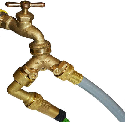 HQMPC Garden Hose Y Valve Splitter Brass Hose Splitter With Stainless Steel Long Handle Brass Garden Hose Adapter 2 Way Y Valve 3/4" GHT Thread 2pcs