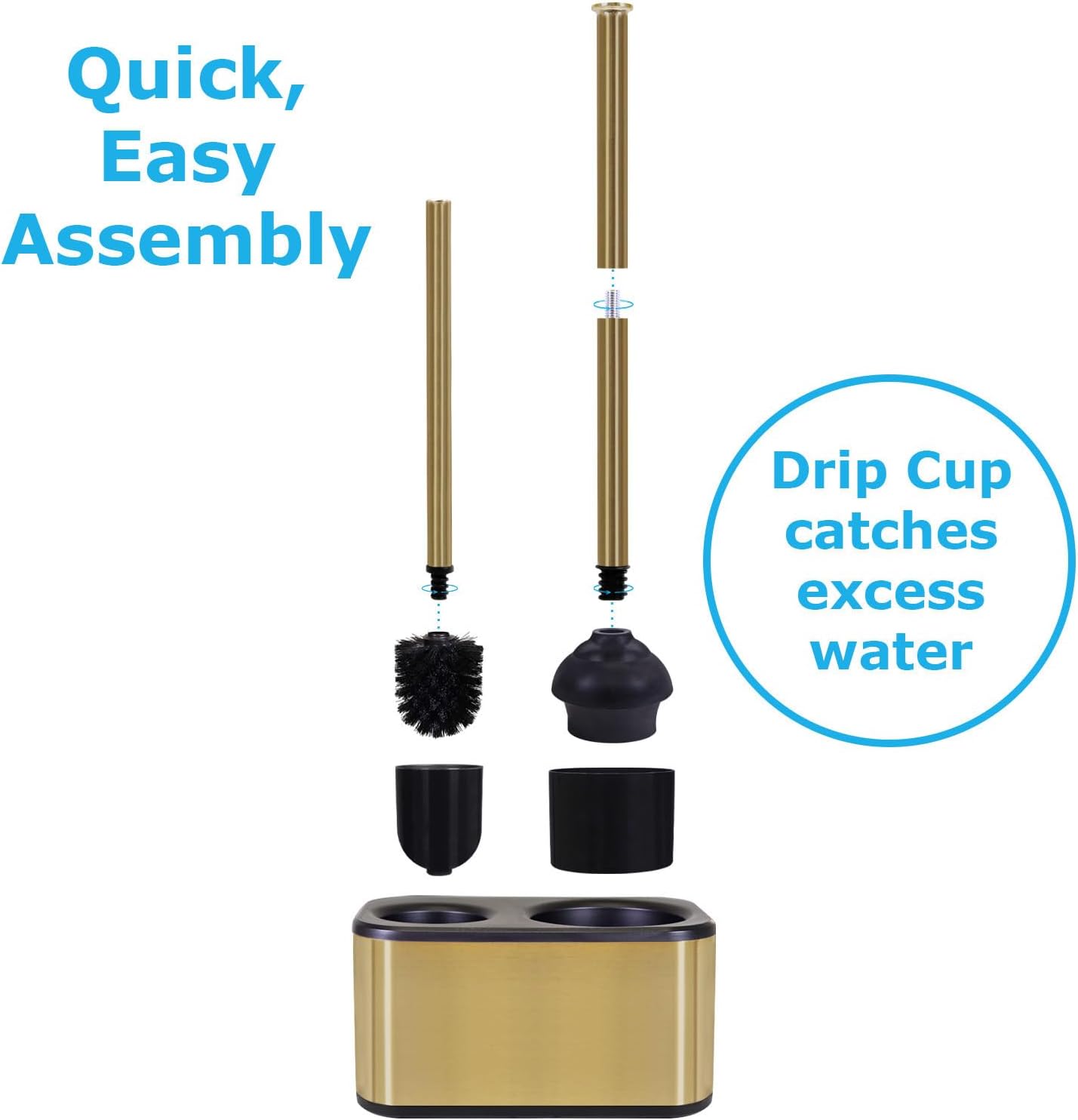 Blue Donuts Toilet Brush and Plunger Set with Holder, Sleek Minimalist Modern Stainless Steel Bathroom Accessories Toilet Plunger and Toilet Bowl Brush Combo