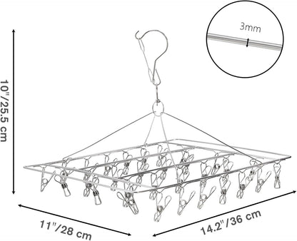Tosnail 4 Pack Stainless Steel Clip and Drip Hangers with 30 Clips, Clothes Drying Rack Laundry Accessories