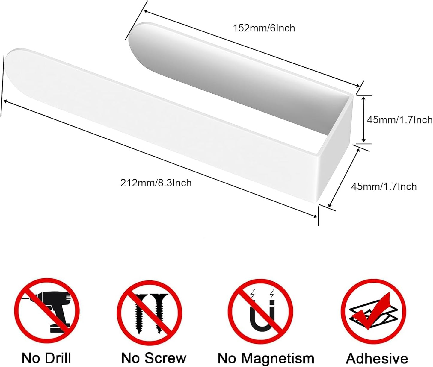 HUFEEOH 2 Pack Adhesive Hand Towel Holder, Kitchen Towel Rack Towel Bars Wall Mounted, Stainless Steel Bath Towel Hanger for Bathroom Hotel Kitchen (White, 8 Inch(2PC))
