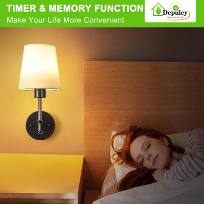 Depuley Battery Operated Wall Sconce: Set of 2 Wireless Wall Lights with 10000mAh Dimmable Bulbs and Remote for Bedroom - Rechargeable 15 Colors Gold Wall Lamp for Living Room Hallway