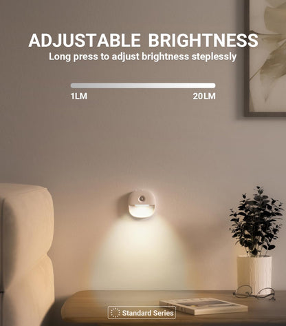 Lyridz Rechargeable Night Light, Motion Sensor Battery Nightlight, Mini Stick-on LED Closet Light, 1-20LM Dimmable Brightness for Bathroom, Bedroom, Kitchen, Washroom, Stairs, Hallway, 3-Pack