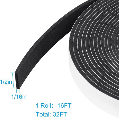Seal Foam Tape,1/2 Inch W x 1/8 Inch T Weather Stripping for Door and Window,High Density Single Sided Closed Cell Door Insulation Weather Strip, 3 Rolls Total 50FT Black