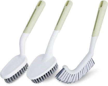 3 Pack Shower Scrub Brush Set, Stiff Bristles Grout Cleaner Brush, Scrub Brushes for Cleaning Bathtub, Bathroom, Shower, Tile, Carpet, Kitchen, Sink, Floor (Green)