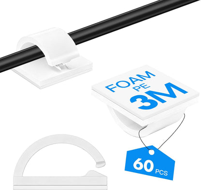 60Pcs Adhesive Cable Clips, Black Small, Cord Holder, Cord Clips for Dash cam, Ethernet Cable, Christmas Lights, USB, Phone Chargers, The Wall, Desk, nightstand, Car