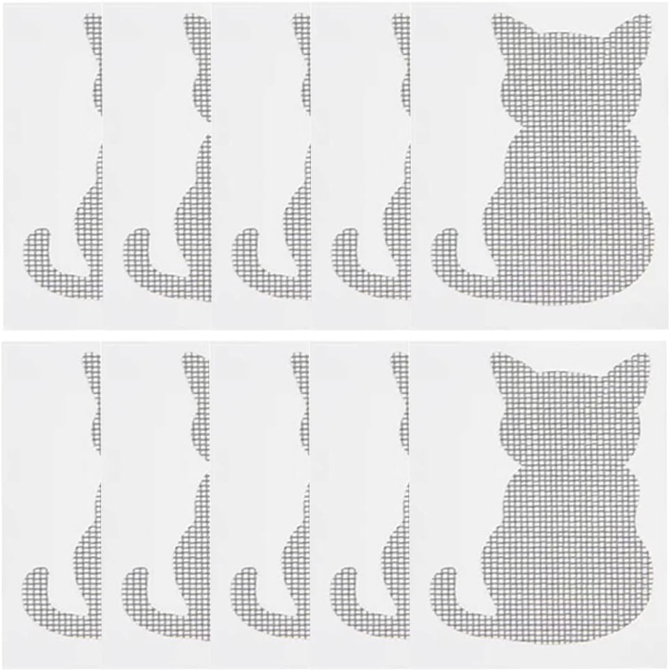 10Pcs Door Window Screen Repair Patch Set, Sliding Pet Mesh Screen Door Repair Patches, Strong Adhesive Screen Repair Stickers for Repair Holes Tearing(Cat)