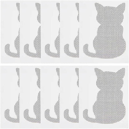 10Pcs Door Window Screen Repair Patch Set, Sliding Pet Mesh Screen Door Repair Patches, Strong Adhesive Screen Repair Stickers for Repair Holes Tearing(Cat)