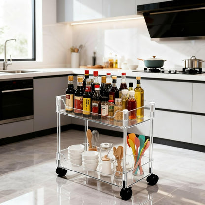 Betoveren 2 Tier Utility Rolling Cart Storage Organizer with Wheels Under Desk Mobile Bathroom Cart Organizer for Office Bathroom Home Kitchen Organization Transparent (Width 8.85 Inches)