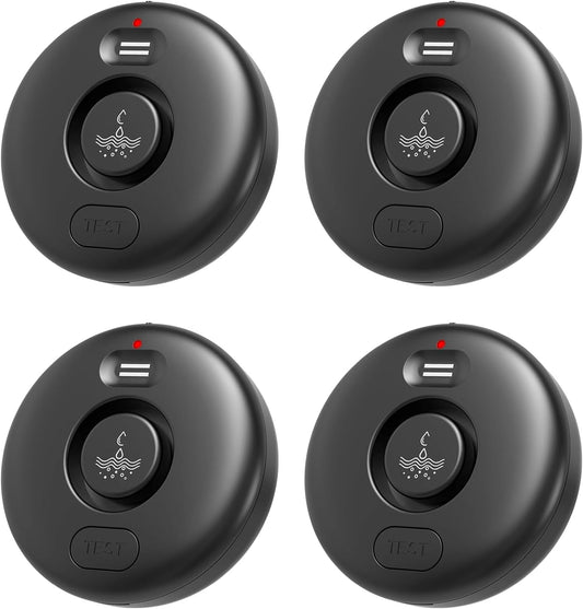 RUIKORING Water Leak Detectors for Home 4 Pcak, 120dB Adjustable Loud Alert Water Sensor, IP66 Waterproof Water Alarm, Easy Installation for Home, Bathroom, Sink, Basement Flood Prevention, Laundry