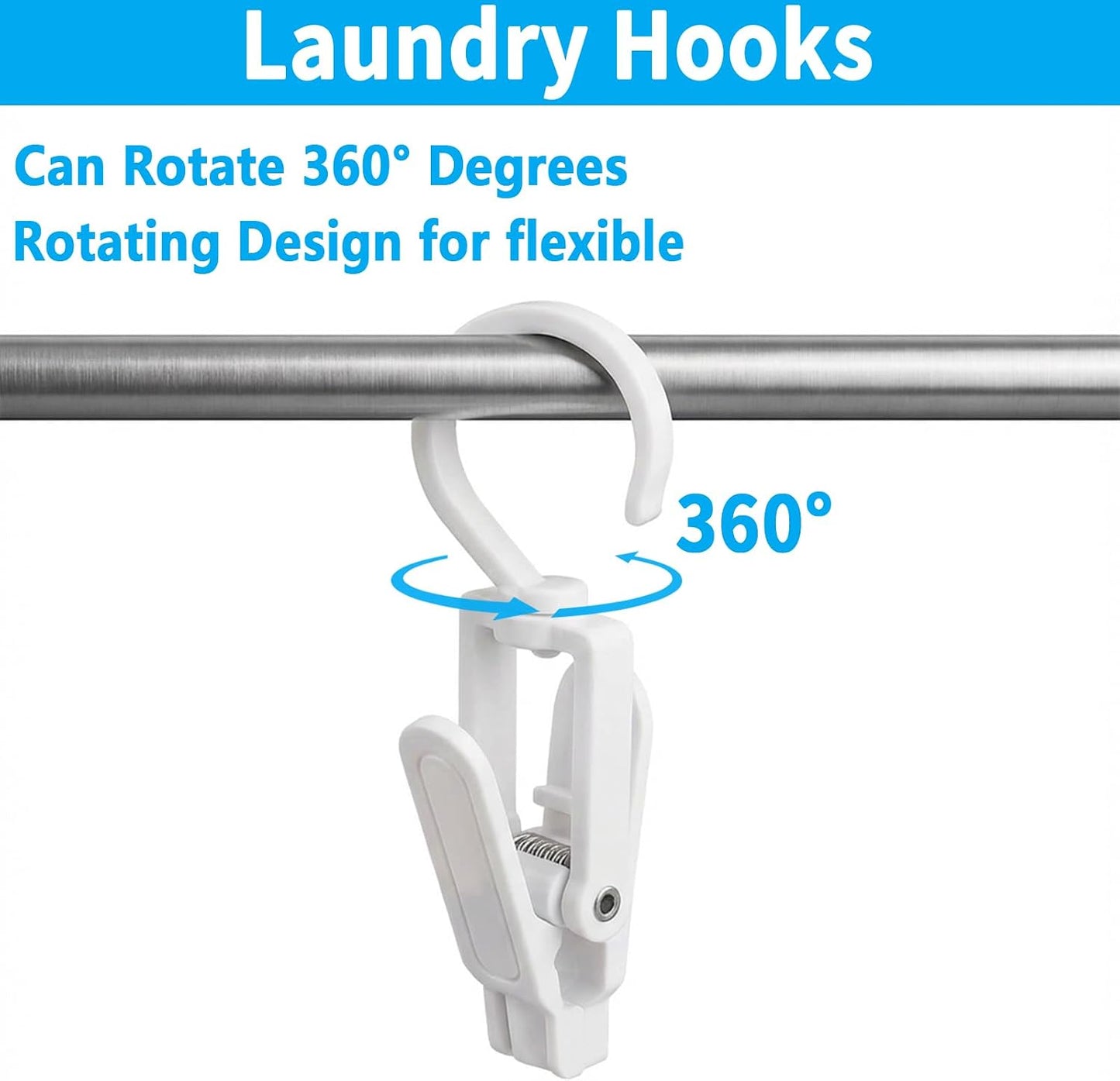 VinBee 20 PCS Laundry Hooks with Clips Super Strong Plastic Home Travel Swivel Hanging Hanger Closet Organizer Clamps Socks Boot Bras Towels for Bathroom Wardrobe Kitchen Office - 4.3 Inches (Black)