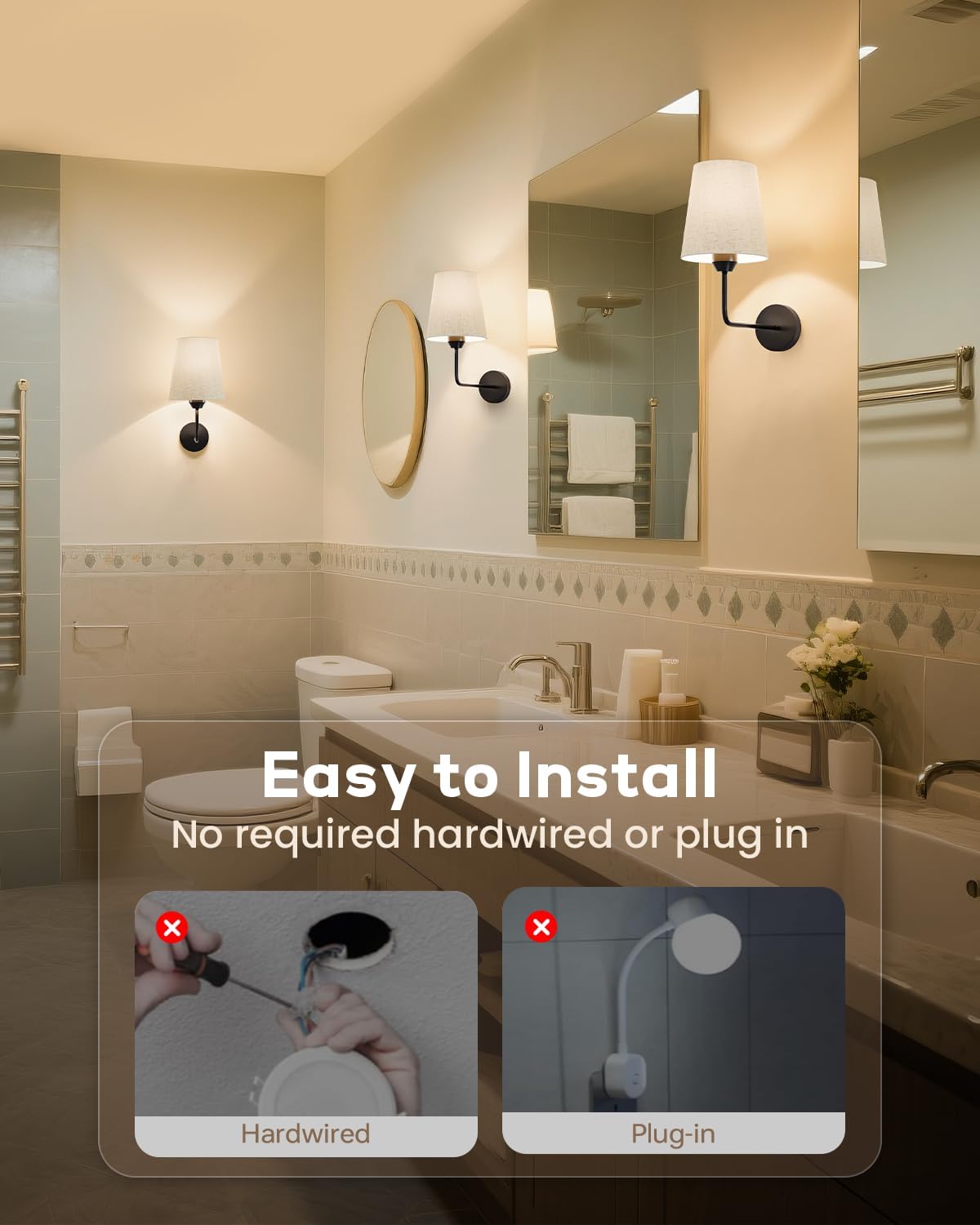 KINDEEP Wall Sconce Set of 2 Battery Operated, Rechargeable Wireless Dimmable Wall Light with RGB, Flash Mode, Remote Timer
