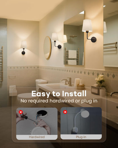 KINDEEP Wall Sconce Set of 2 Battery Operated, Rechargeable Wireless Dimmable Wall Light with RGB, Flash Mode, Remote Timer
