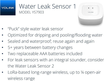 YoLink Water Leak Starter Kit: Hub + 4 Leak Sensor 1 (Silent), LoRa Long-Range, App/SMS/Email Alerts, D2D Offline Triggers, 2 AAA Up to 5-Year Battery, Compatible with Alexa/IFTTT/Home Assistant