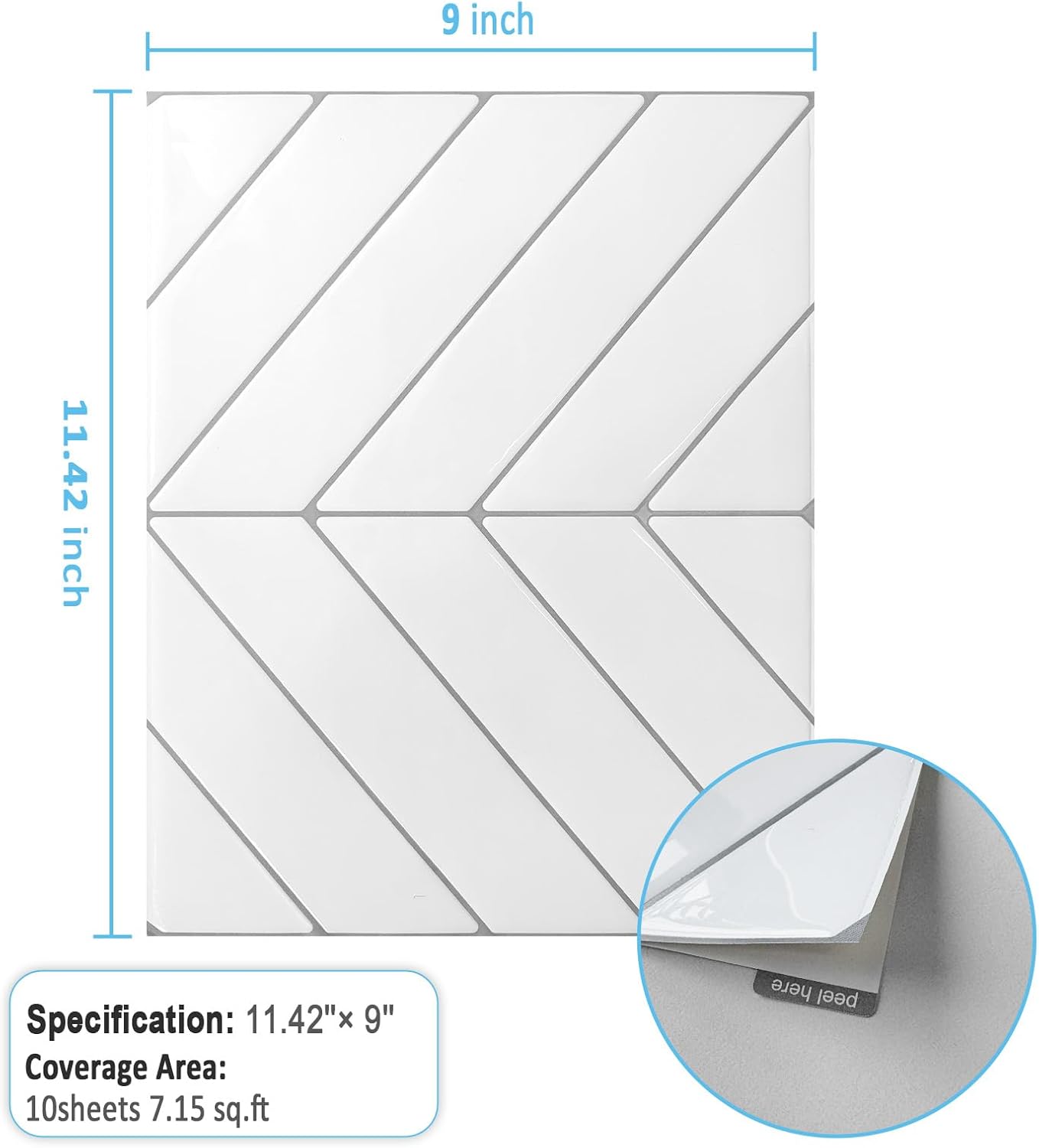 Peel and Stick Backsplash Tile for Kitchen, 10 Sheets, 11.42''x9'' | White Gray 3D Self Adhesive Wall Tile Back Splash for Kitchen, Bathroom, Laundry Room
