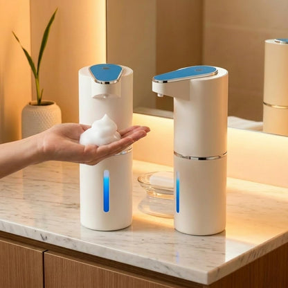 2 Pack Automatic Soap Dispenser, Touchless Electric Hand Sanitizer with 3 Gear Adjustable, Rechargeable 350ml with Infrared Motion Sensor IPX5 Waterproof for Kitchen, Bathroom, Office White Foam
