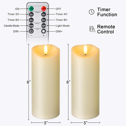 Outdoor Flameless Candles with Remote Timer - Waterproof Realistic Flickering LED Pillar Electric Battery Operated Fake Candle for Holiday Home Wedding Fireplace Decor - Ivory White 3 Pack (4”6”8”)