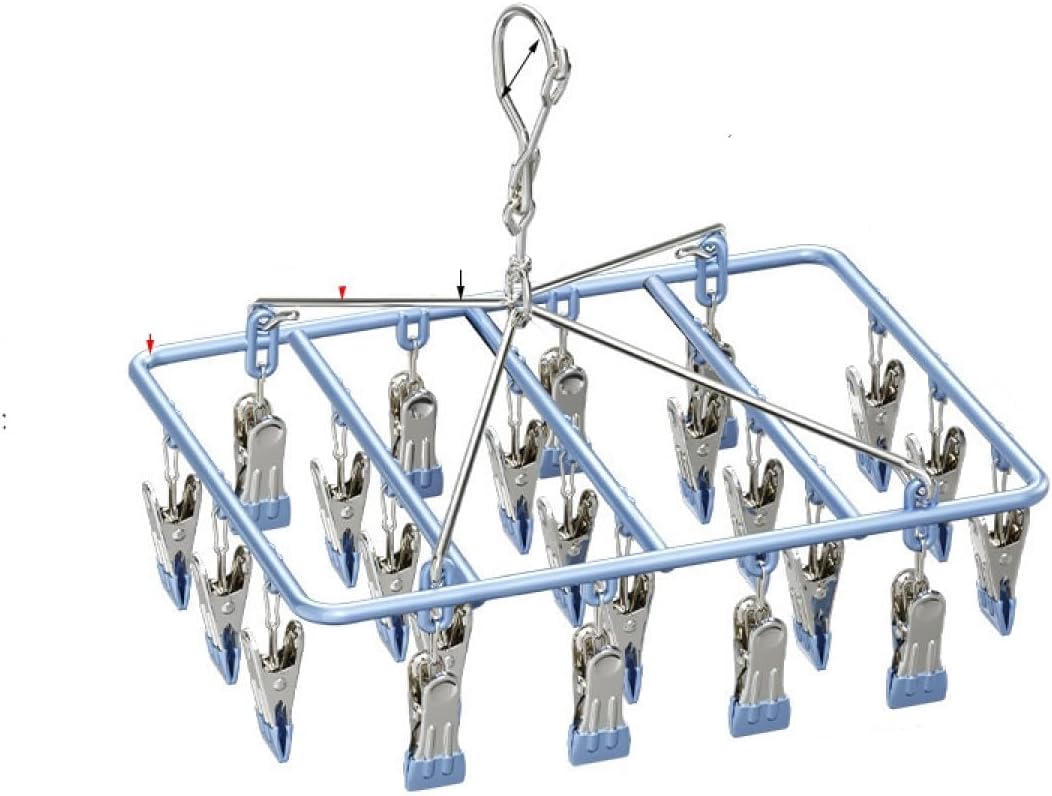 Drying Rack for Sock, Stainless Steel Sock Drying Rack with 23 Clips, Swivel Hook Windproof Hanger for Sock, Laundry, Hat, Scarf, Bras, Towel, Underwear, Pants, Gloves (White)