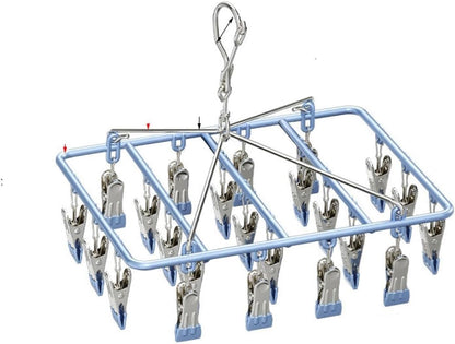 Drying Rack for Sock, Stainless Steel Sock Drying Rack with 23 Clips, Swivel Hook Windproof Hanger for Sock, Laundry, Hat, Scarf, Bras, Towel, Underwear, Pants, Gloves (White)
