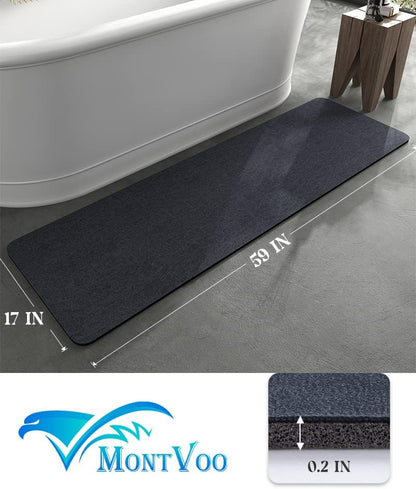 MontVoo -Bath Mat-Rubber Backing Non SlipThin Bathroom Rugs Fit Under Door- Quick Dry Absorbent Faux Suede Surface Grey Bathroom Floor Mats-Shower Rug for in Front of Bathtub Shower Gray 16x24