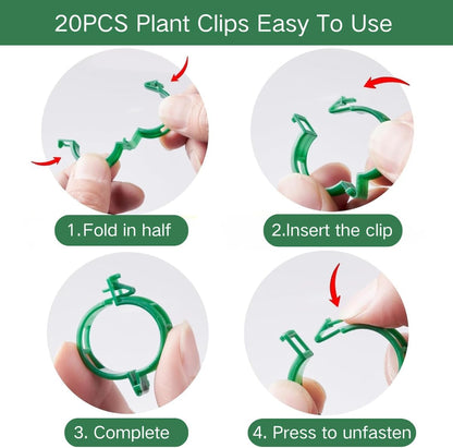 26Pcs Plant Support Combo, 5Pcs Stackable Monstera Plant Stakes Trellis+ 20Pcs Garden Clips + 1Pcs Ties, Moss Pole Alternative for Indoor Outdoor Climbing Vines Houseplants