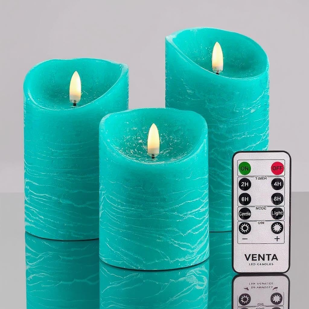 VENTA Set of 3 White Pillar Candles | Real Wax Battery Operated Flickering LED Candles with Remote | Timeless Decor for Farmhouse, Modern & Mantel Displays