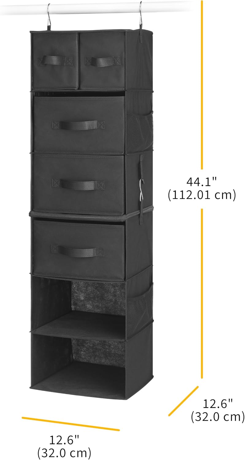 Whitmor 5 Section Closet Organizer - Hanging Shelves with Sturdy Metal Frame