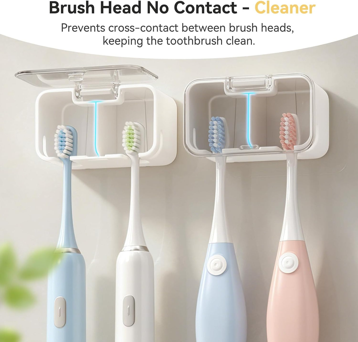 MOPMS Toothbrush Holders for Bathrooms【2 Slot Independent Compartment Design】 2PCS Electric Toothbrush Holder Wall Mounted for Shower, Toothbrush Dispenser Storage Organizer with Cover for Family