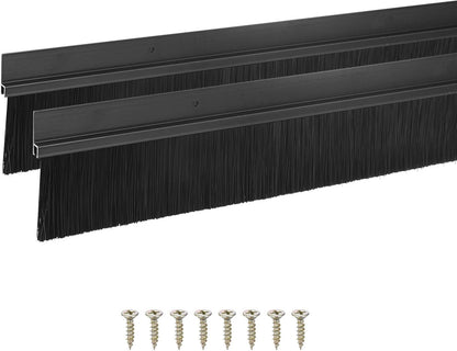 M METERXITY 2Pack Door Sweep - 39" Door Bottom Brush Heavy Duty Seal Draft Stopper Aluminum Base with 50mm Brush, Adhesive/Screw Installation for Interior/Exterior/Garage/Sliding Doors, Black