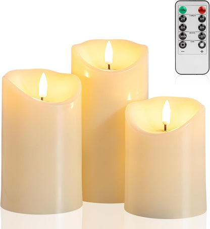 ANGELLOONG Flickering Flameless Candles, Realistic Battery Operated Candles with Remote and Timer, Set of 3 LED Candles for Room Fall Home Wedding Decor Centerpieces Table Party Valentines Decorations
