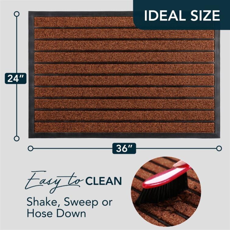 ubdyo Extra Durable Door Mat - Dirt Trapping Outdoor Welcome Mats - Non-Slip Outdoor Indoor Entrance - Low Profile Front Doormat (30" x 17", Bright Brown)