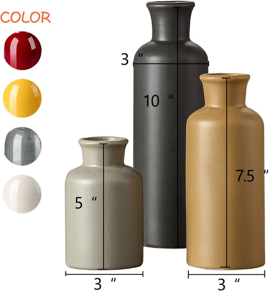CwlwGO- Ceramic Vase Set of 3, Small Flower Vases for Home Decoration, Modern Farmhouse Decor, Living Room Kitchen Table Centerpieces, Shelf, Mantel, Fireplace and Entrance Decorations-Multicolor.