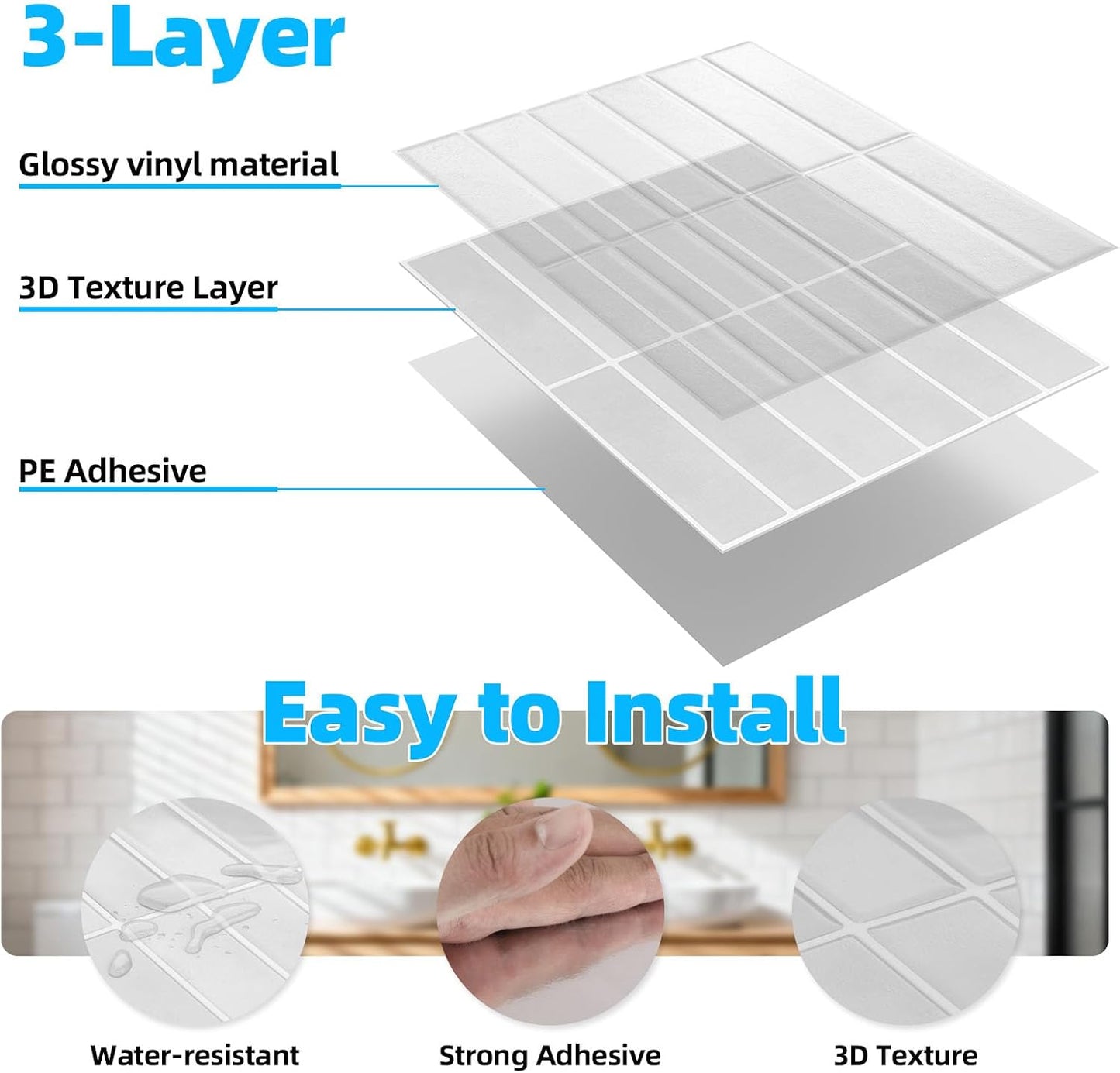 Peel and Stick Backsplash Tile for Kitchen, 10 Sheets, 11.42''x9'' | Beige Gray 3D Self Adhesive Wall Tile Back Splash for Kitchen, Bathroom, Laundry Room