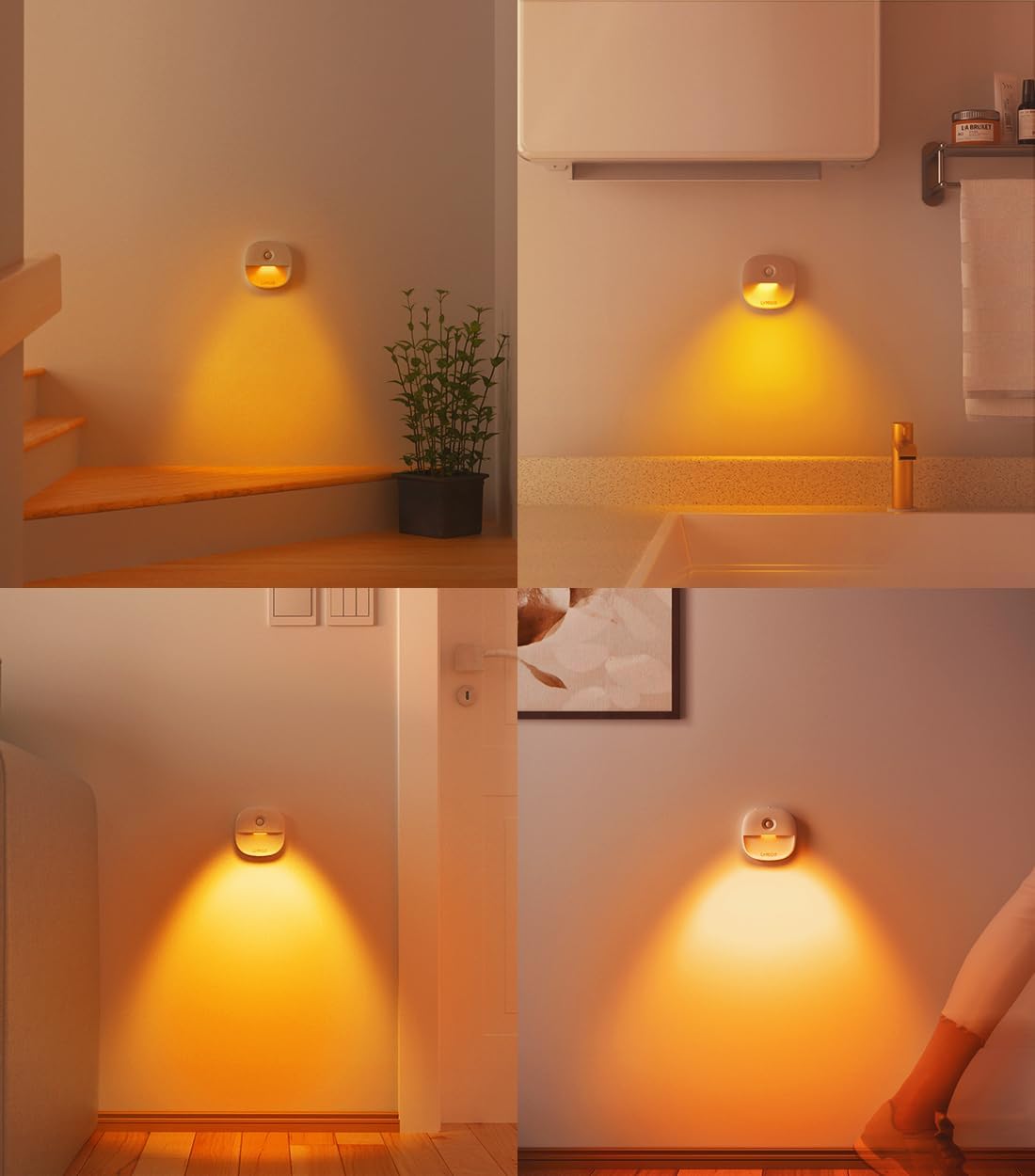 Lyridz Rechargeable Night Light, Motion Sensor Battery Nightlight, Mini Stick-on LED Closet Light, 1-20LM Dimmable Brightness for Bathroom, Bedroom, Kitchen, Washroom, Stairs, Hallway, 3-Pack