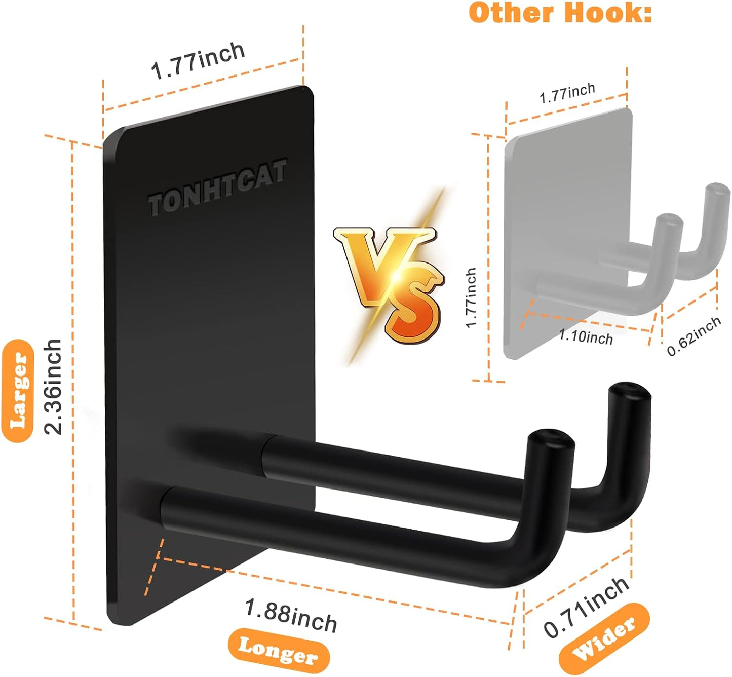 Adhesive Hooks Heavy Duty, Long Stainless Steel Self Adhesive Wall Hook, Sticky Towel Hangers for Kitchen Bathroom, Waterproof Stick on Door Hooks for Hanging Key Hat Coat 4Pack(Black)