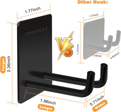 Adhesive Hooks Heavy Duty, Long Stainless Steel Self Adhesive Wall Hook, Sticky Towel Hangers for Kitchen Bathroom, Waterproof Stick on Door Hooks for Hanging Key Hat Coat 4Pack(Black)