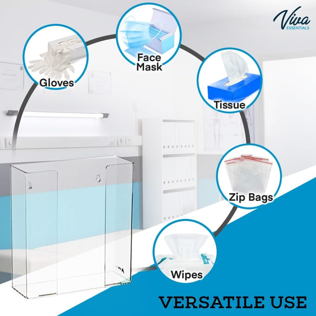 AdirMed VivaEssentials Double Glove Box Holder, Wall Mount or Free Standing Black Acrylic Glove Holder