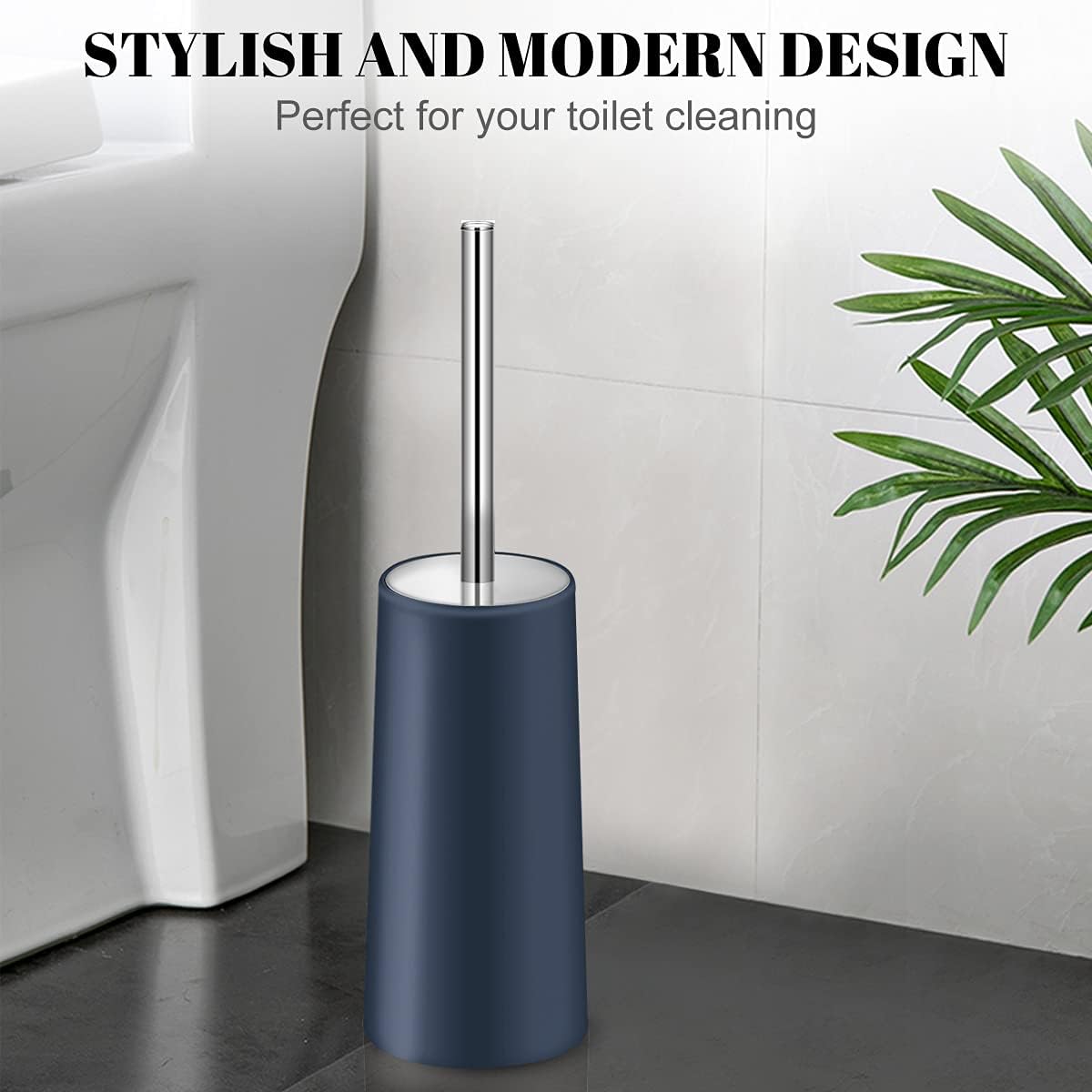 Toilet Brush and Holder, 2 Pack Toilet Brush with 304 Stainless Steel Long Handle, Toilet Bowl Brush for Bathroom Toilet-Ergonomic, Elegant,Durable (White)