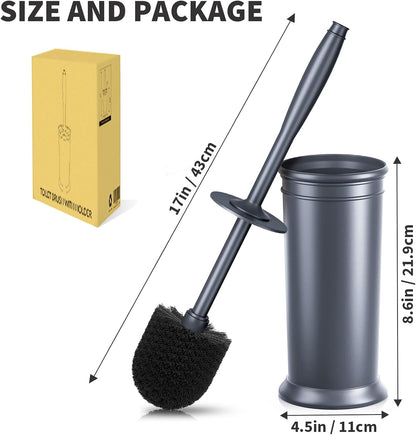 Toilet Brush, Toilet Bowl Brush with Extra Long Handle Durable Bristles Toilet Scrubber and Covered Holder for Toilet Brush Set for Bathroom Cleaning (Black, 1 Set)