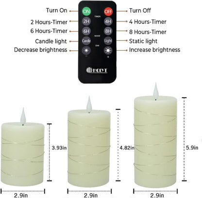 LEDHOLYT Rechargeable Flameless Glass Pillar Candles–Gifts for Women,–Set of 3, Realistic Flickering LED Light,Remote & Timer, Ideal for Living Room, Bedroom & Festival Wedding Home Party Decor
