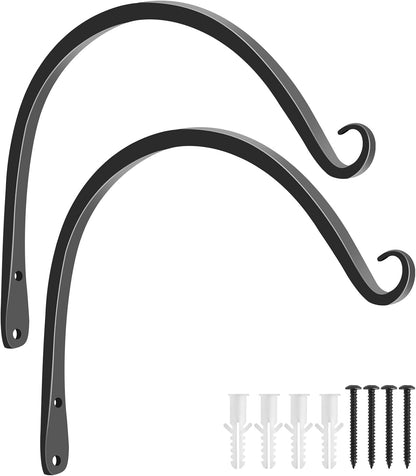 FEED GARDEN Heavy Duty Plant Hangers Outdoor Indoor, 8 Inch 2 Pack Metal Hanging Bracket Holds Up to 44 lbs, Wall Brackets for Hanging Baskets, Bird Feeders,Wind Chime& Lanterns, Black