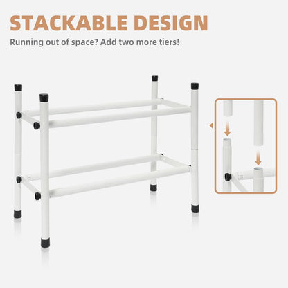 STORAGE MANIAC Expandable Shoe Rack for Closet, 8 Pairs Stackable Small Shoe Rack, Metal Adjustable Shoes Organizer for Entryway, Hallway, Garage, Front Door, Shoes Shelves, Black 2 Tier