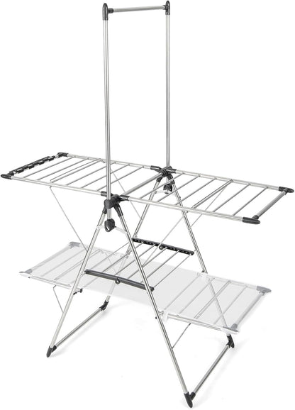 Giantex Clothes Drying Rack, Stainless Steel Foldable Laundry Drying Rack with with 6-Level Adjustable Height, High Hanger Design, Side Clips, Space Saving Collapsible Laundry Drying Rack