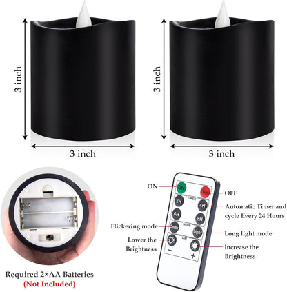 3"x4" Flickering Flameless Battery Candles with Timer, White Realistic LED Pillar Candles, Set of 2 Large Remote-Operated Candles for Home Indoor/Outdoor & Holiday Decor
