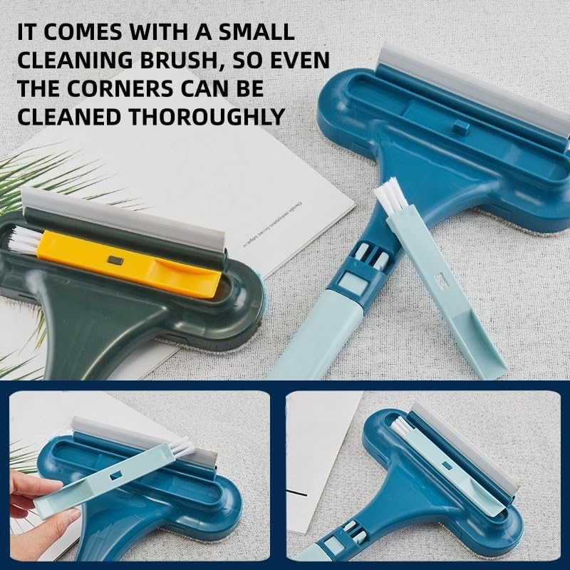 2-in-1 Window Screen Cleaning Brush, Double-Sided Mesh Screen Cleaner with Long Handle, High-Density Microfiber Dust Removal Brush for Window, Glass, Home and Car Interior (Green)