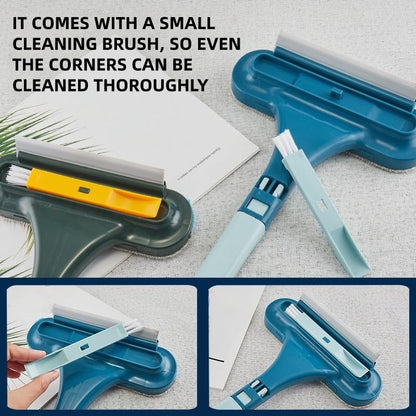 2-in-1 Window Screen Cleaning Brush, Double-Sided Mesh Screen Cleaner with Long Handle, High-Density Microfiber Dust Removal Brush for Window, Glass, Home and Car Interior (Green)