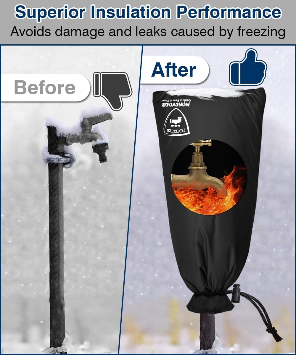 Enlarge Outdoor Faucet Cover for Winter Freeze Protection, 13” W x 25" H Hose Bib Covers Socks for Garden Lawn Faucets & Yard Hydrant, Reusable Long Insulated Spigot Cover, Black, 1 Pack