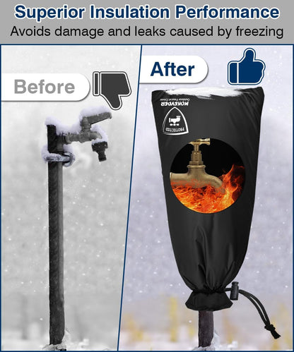 Enlarge Outdoor Faucet Cover for Winter Freeze Protection, 13” W x 25" H Hose Bib Covers Socks for Garden Lawn Faucets & Yard Hydrant, Reusable Long Insulated Spigot Cover, Black, 1 Pack