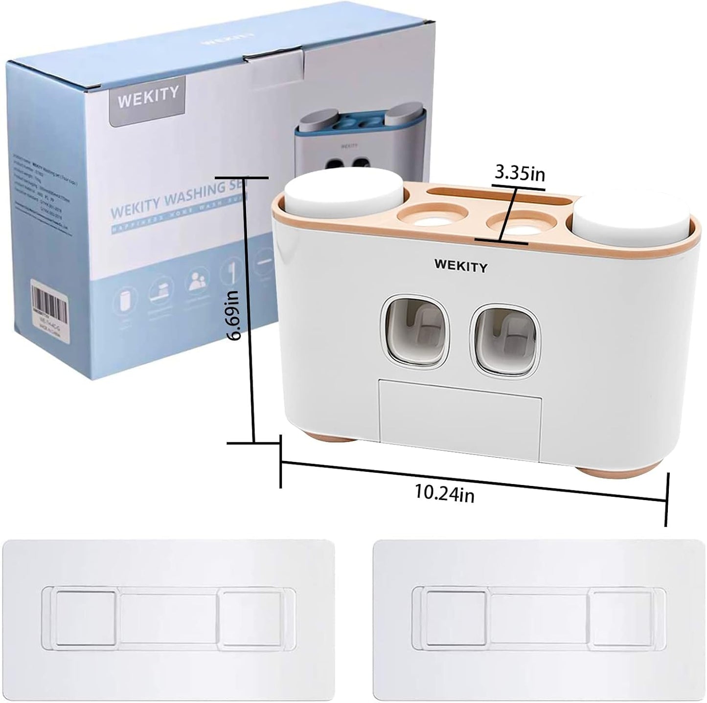 Toothbrush Holder Wall Mounted, WEKITY Multi-Functional Toothbrush and Toothpaste Dispenser for Bathroom, with 5 Toothbrush Slots, 2 Toothpaste Squeezers and 4 Cups(Grey)